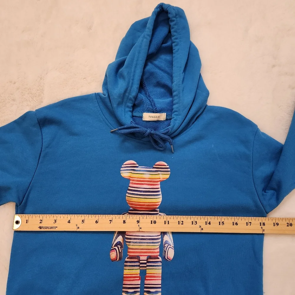 Pangaia X Haroshi BE@RBRICK Recycled Cotton Hoodie Cobalt Blue Unisex - Picture 10 of 13